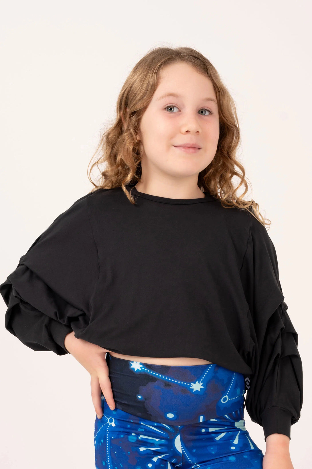 Soft To Touch Kids Batwing Cinched Sleeve Sweater - Black-Activewear-Exoticathletica