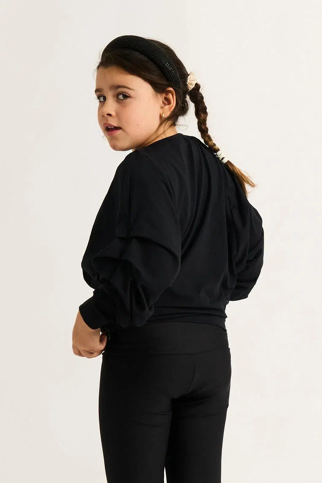 Soft To Touch Kids Batwing Cinched Sleeve Sweater - Black-Activewear-Exoticathletica