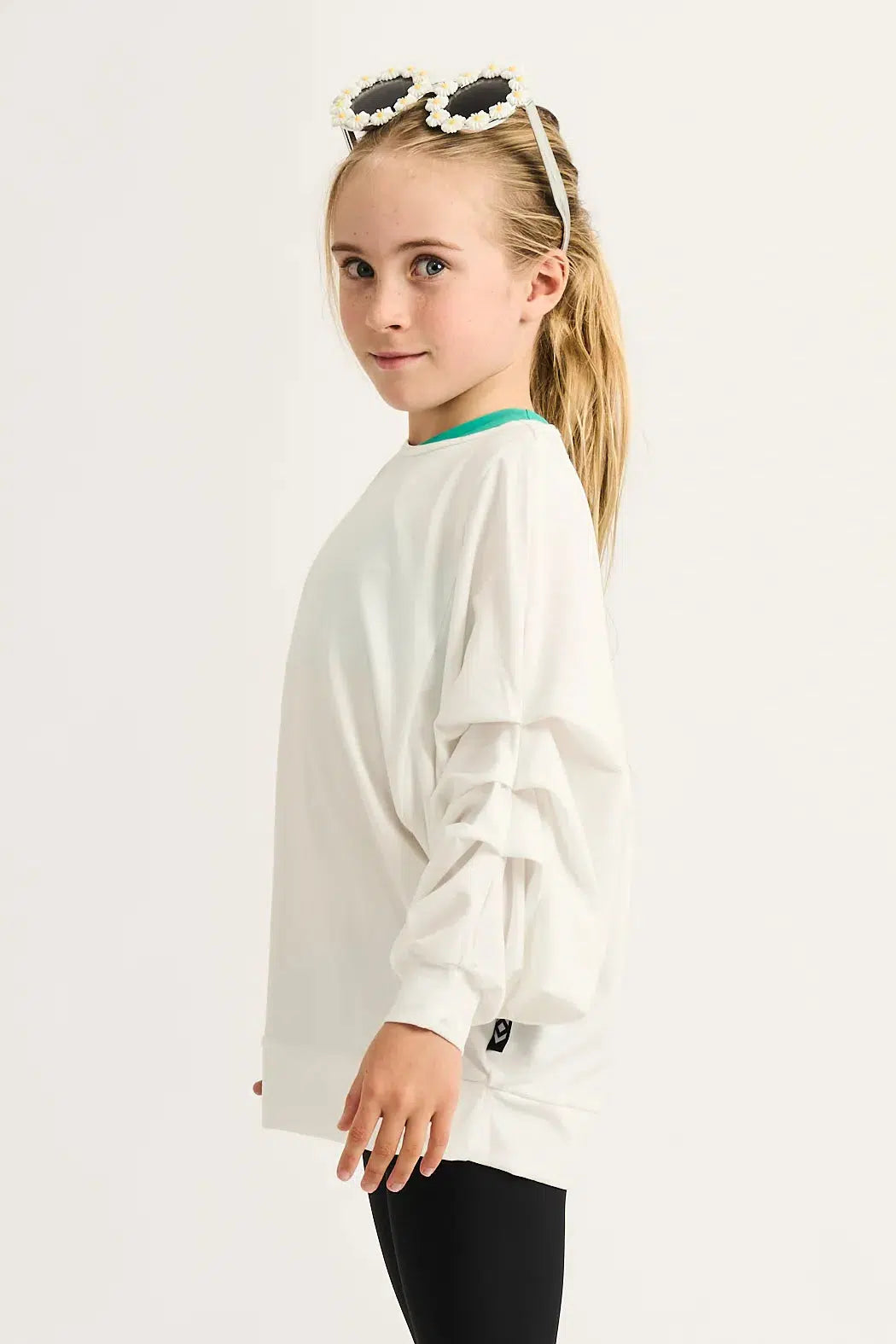 Soft To Touch Kids Batwing Cinched Sleeve Sweater - White-Activewear-Exoticathletica