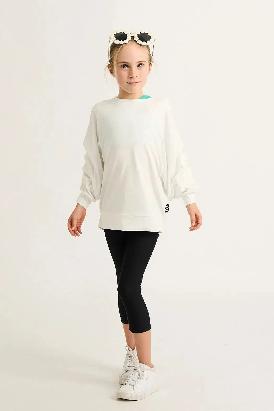 Soft To Touch Kids Batwing Cinched Sleeve Sweater - White-Activewear-Exoticathletica