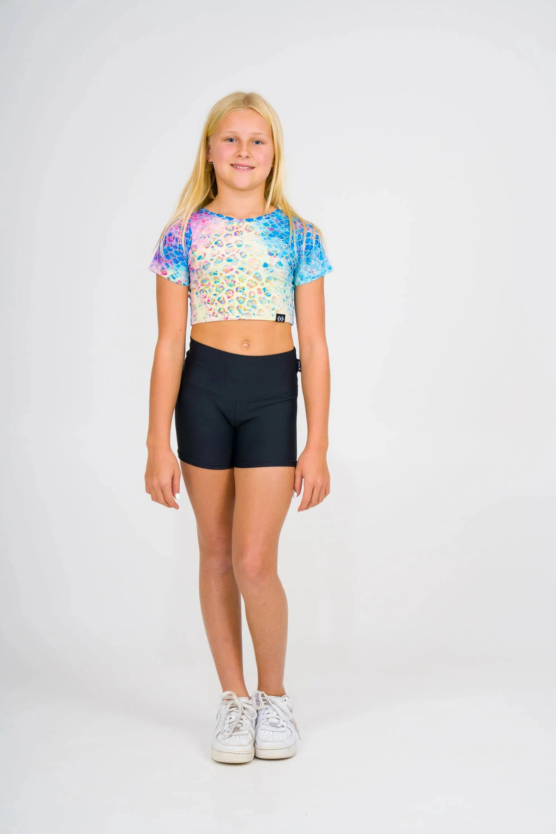 Soft To Touch Kids Fitted Cropped Tee - Mermaid Jag-Activewear-Exoticathletica