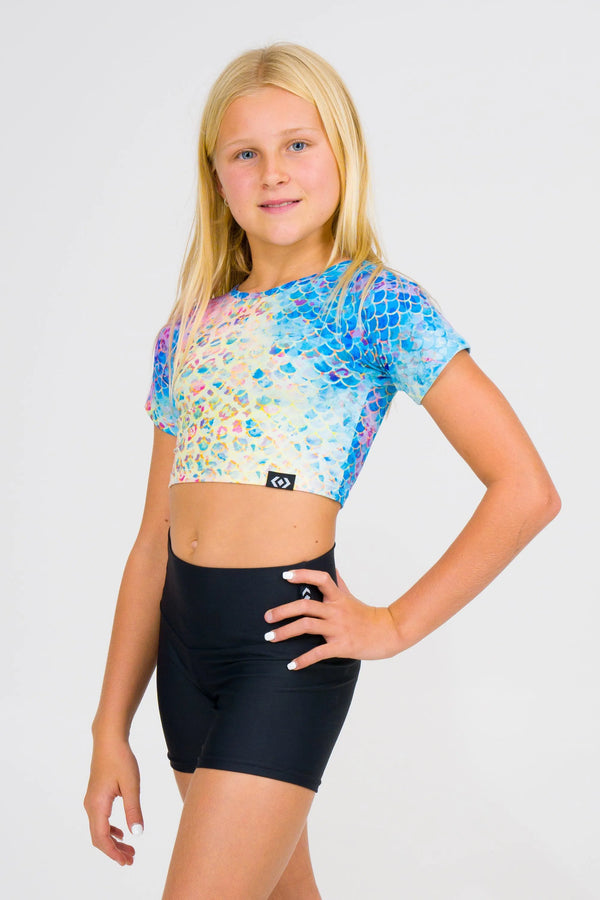 Soft To Touch Kids Fitted Cropped Tee - Mermaid Jag-Activewear-Exoticathletica