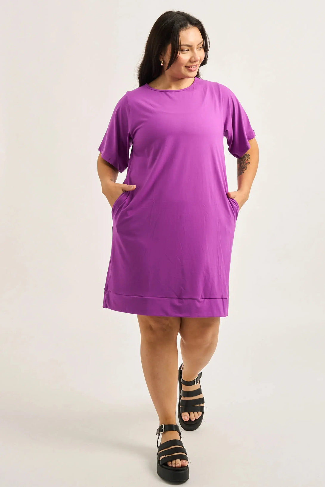 Soft To Touch Lazy Girl Dress Tee - Purple-Activewear-Exoticathletica