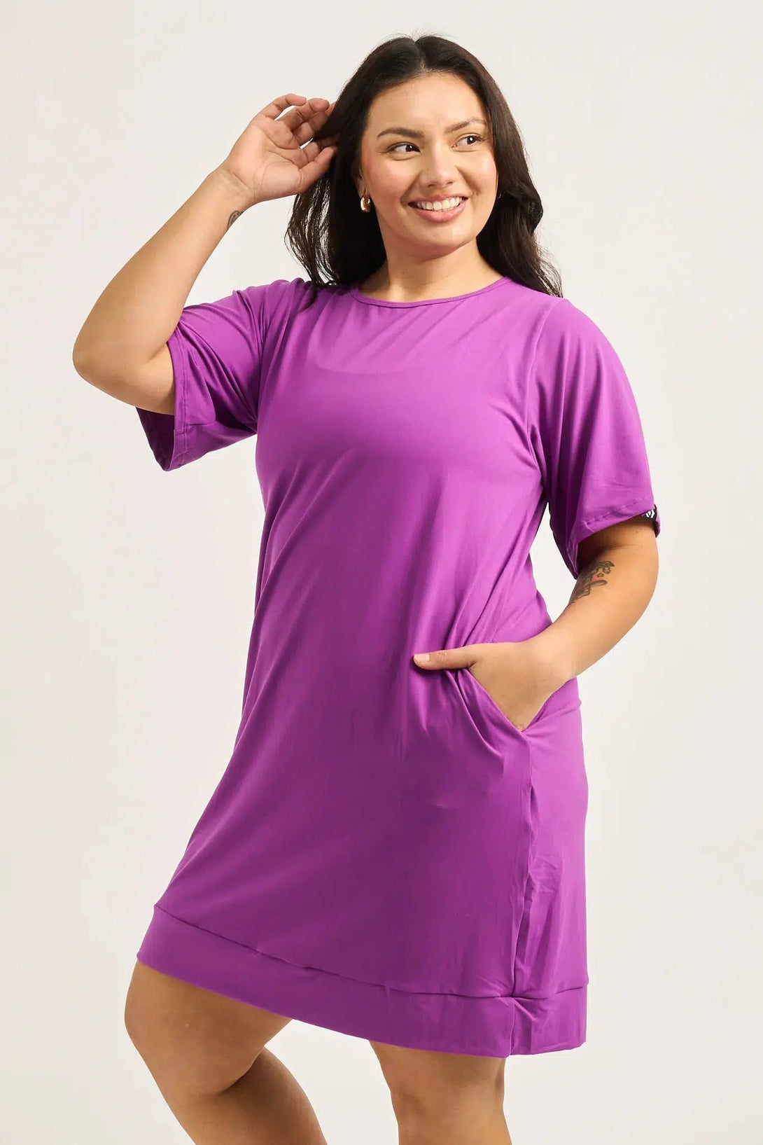 Soft To Touch Lazy Girl Dress Tee - Purple-Activewear-Exoticathletica