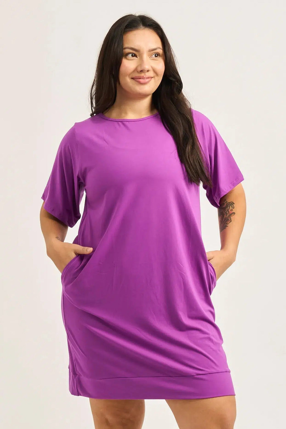 Soft To Touch Lazy Girl Dress Tee - Purple-Activewear-Exoticathletica