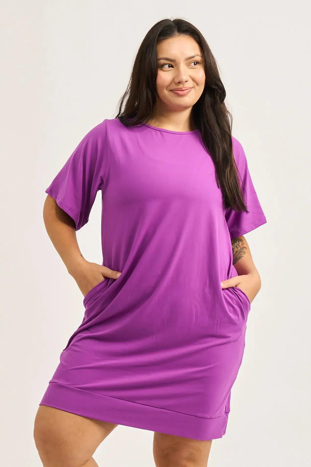 Soft To Touch Lazy Girl Dress Tee - Purple-Activewear-Exoticathletica