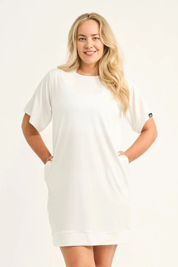 Soft To Touch Lazy Girl Dress Tee - White-Activewear-Exoticathletica