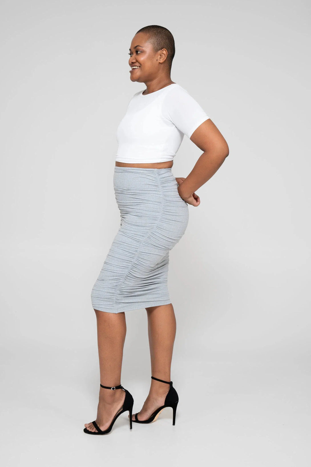 Soft To Touch Ruched Midi Skirt - Heather Grey-Activewear-Exoticathletica