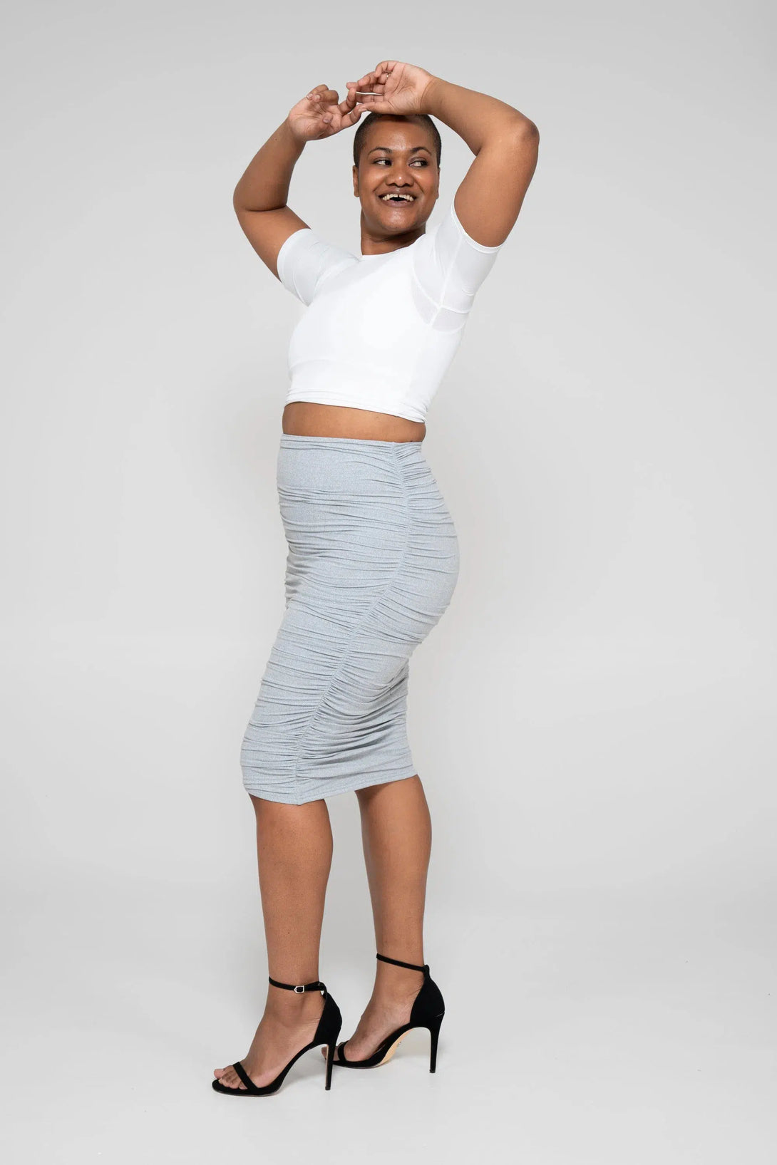 Soft To Touch Ruched Midi Skirt - Heather Grey-Activewear-Exoticathletica