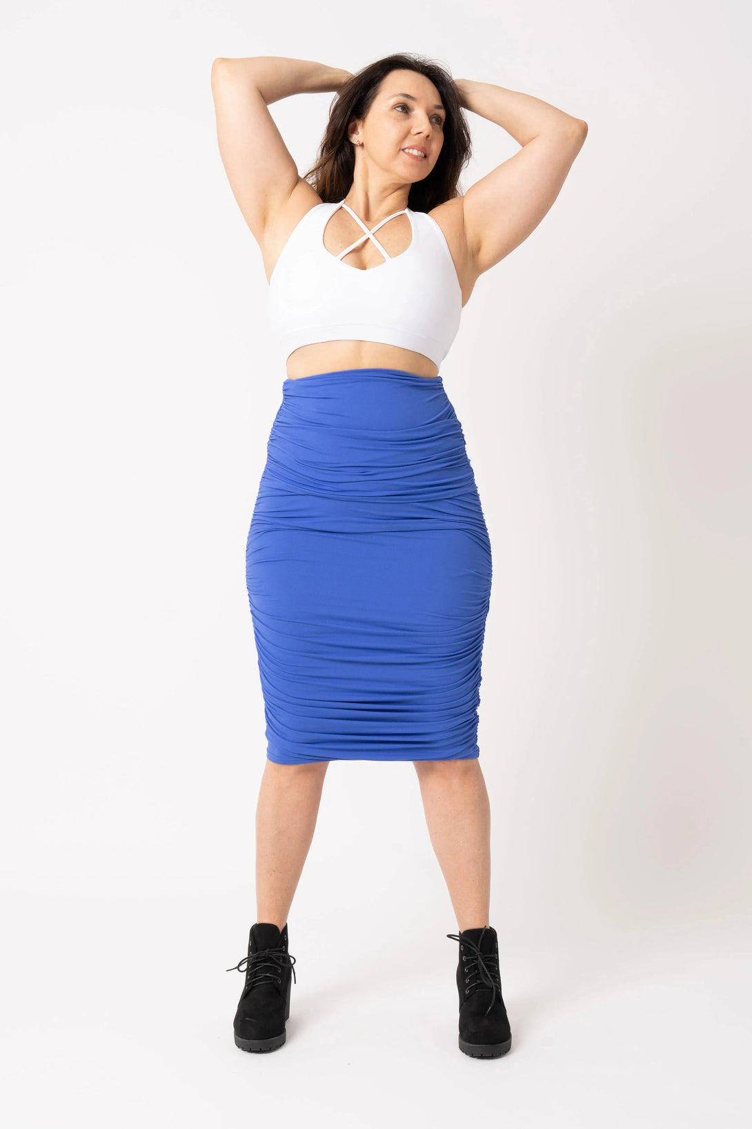 Soft To Touch Ruched Midi Skirt - Iris Blue-Activewear-Exoticathletica