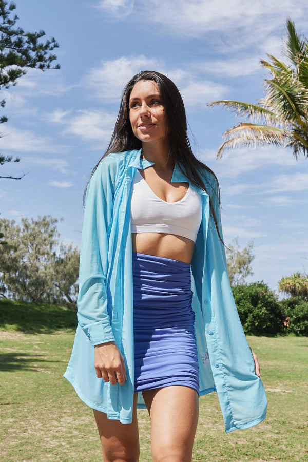 Soft To Touch Ruched Mini Skirt - Iris Blue-Activewear-Exoticathletica