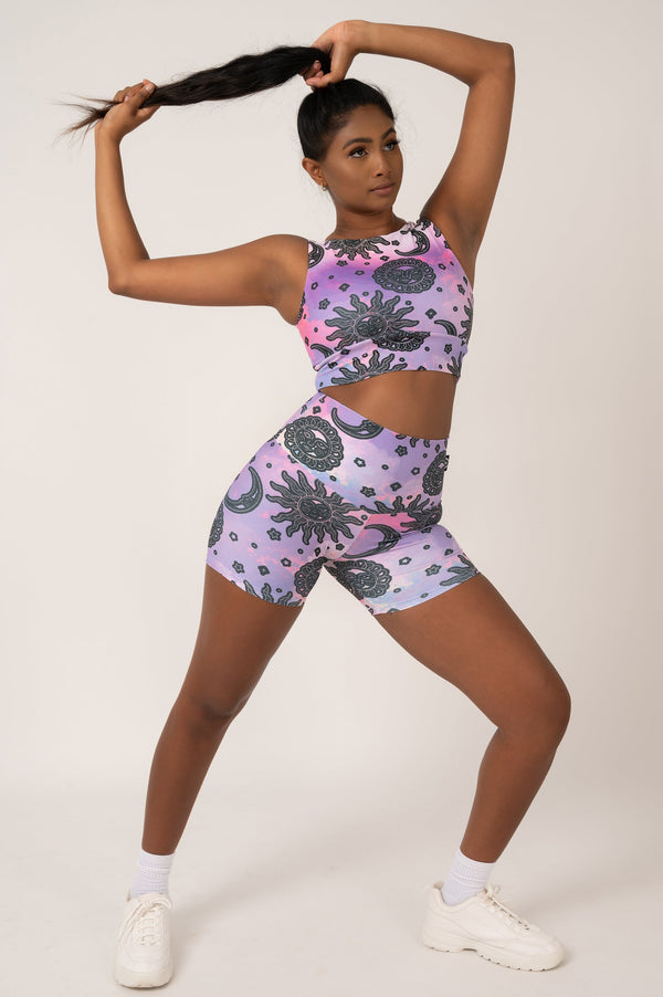 Solar Sister Performance - High Waisted Booty Shorts-Activewear-Exoticathletica