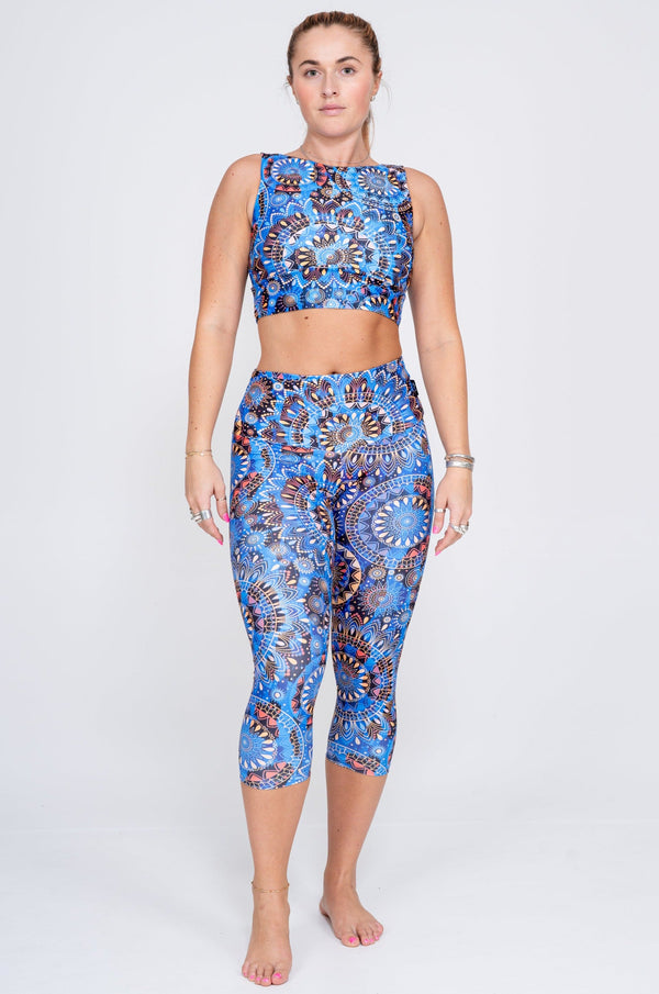 Sundial Me Up Blue Performance - High Waisted Capri Leggings-Activewear-Exoticathletica