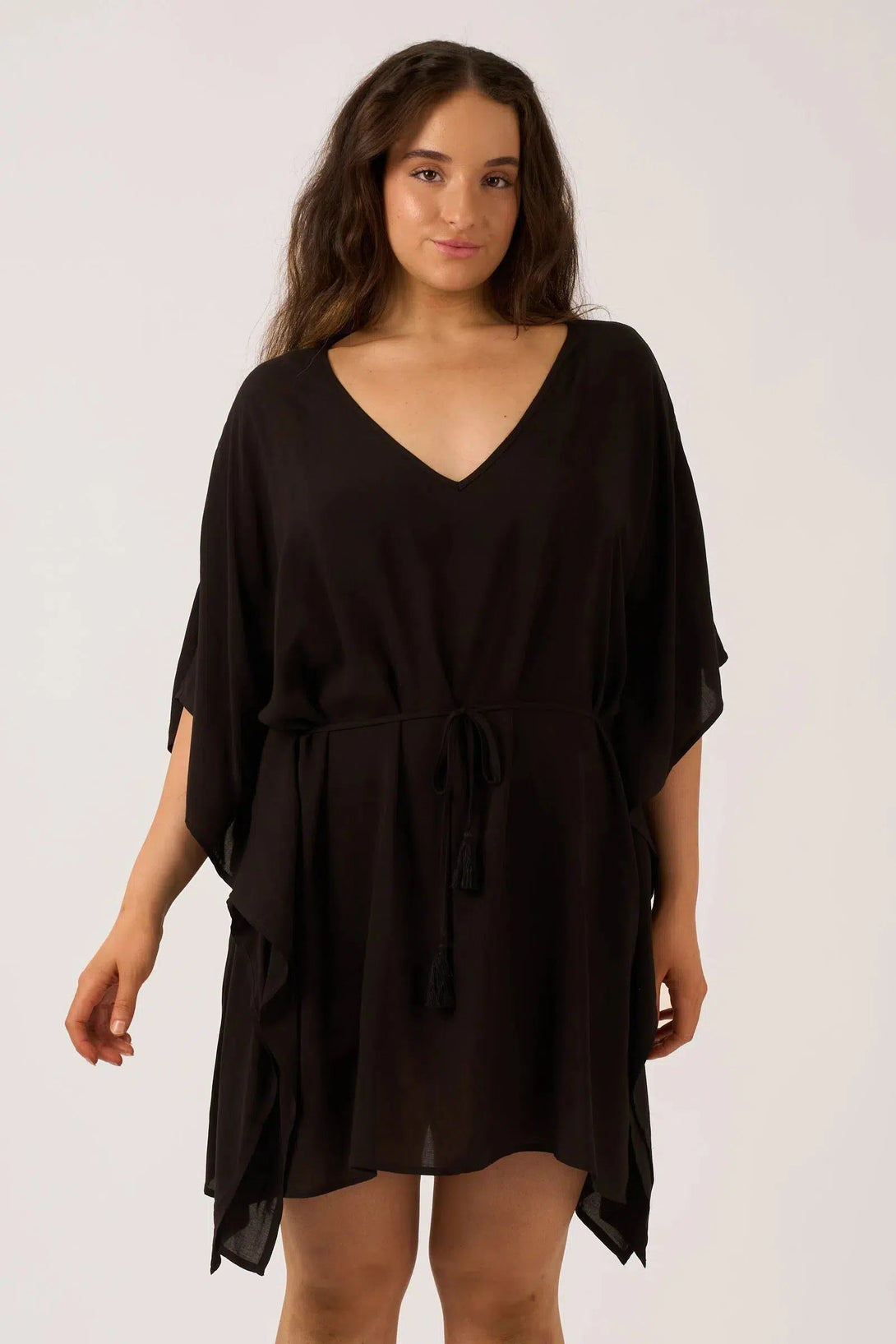 Sustainable Viscose Adjustable Tie Waist Kaftan - Black-Activewear-Exoticathletica