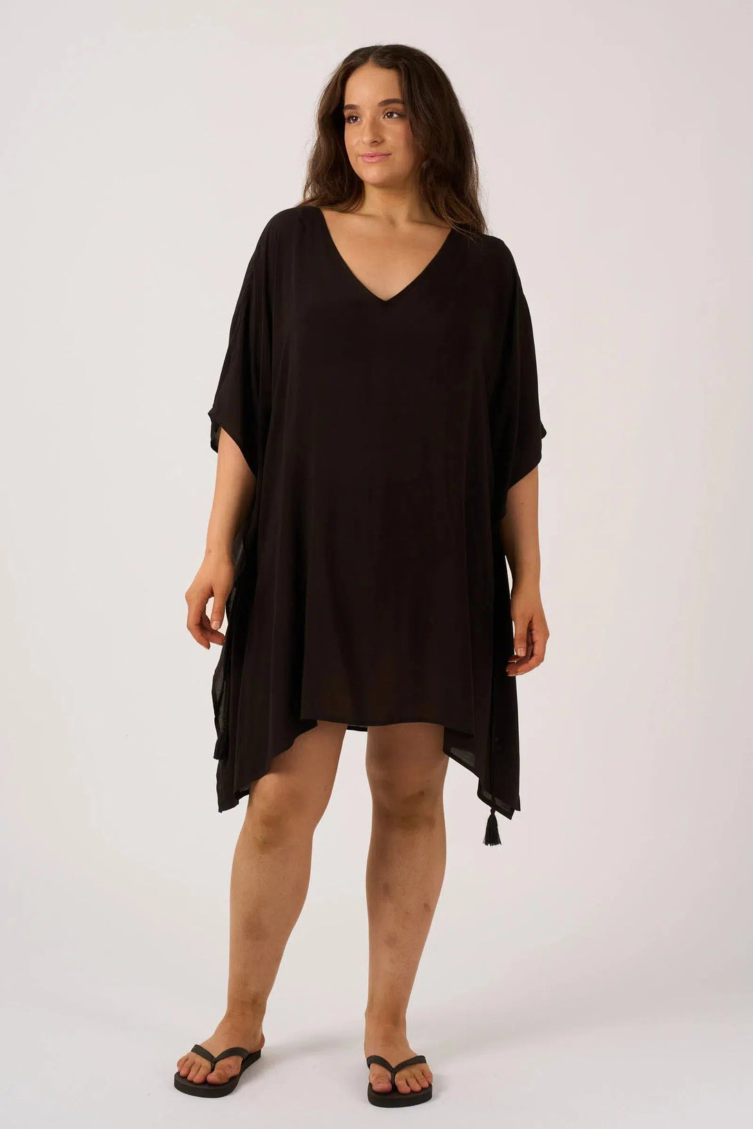 Sustainable Viscose Adjustable Tie Waist Kaftan - Black-Activewear-Exoticathletica