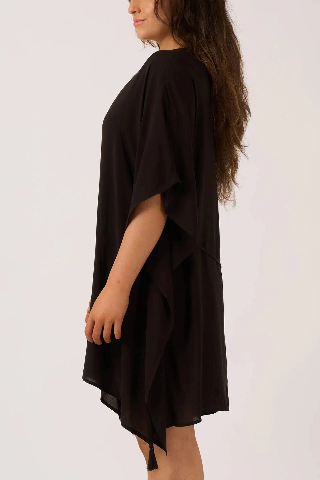 Sustainable Viscose Adjustable Tie Waist Kaftan - Black-Activewear-Exoticathletica