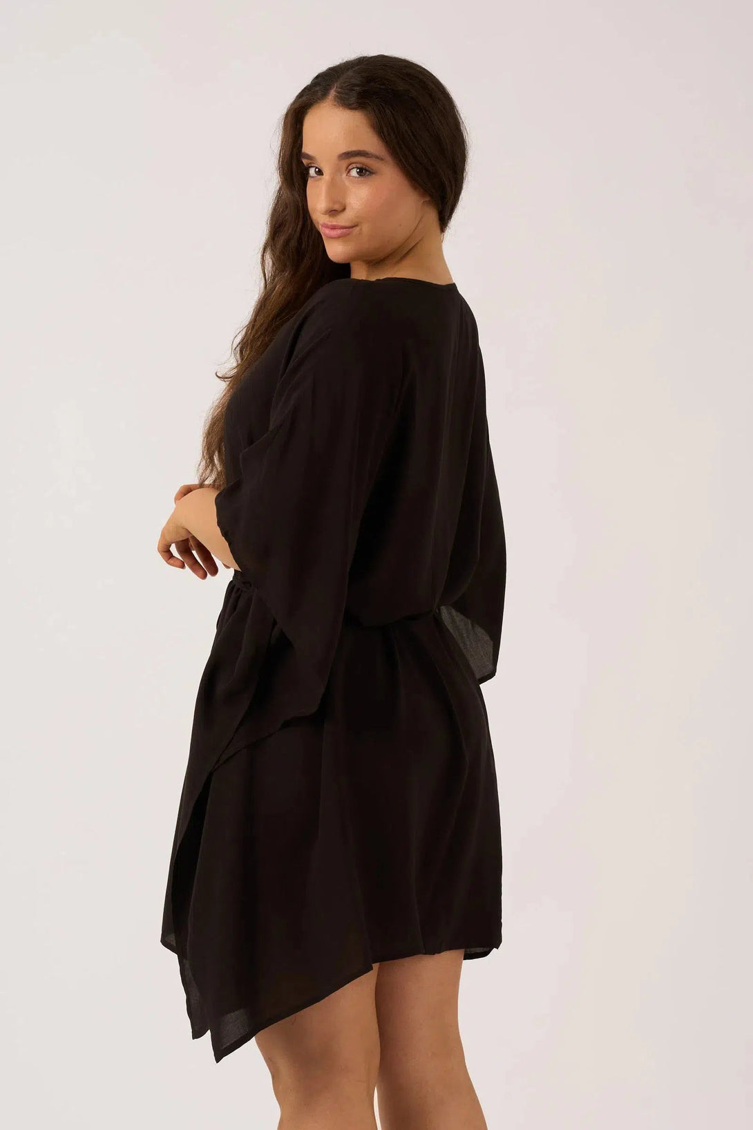 Sustainable Viscose Adjustable Tie Waist Kaftan - Black-Activewear-Exoticathletica