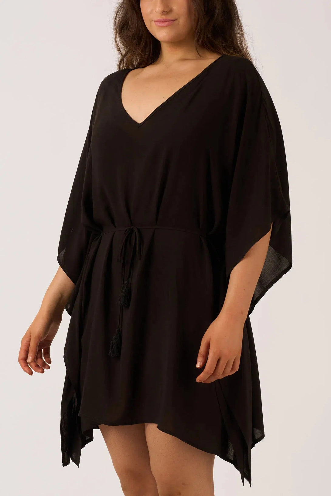 Sustainable Viscose Adjustable Tie Waist Kaftan - Black-Activewear-Exoticathletica