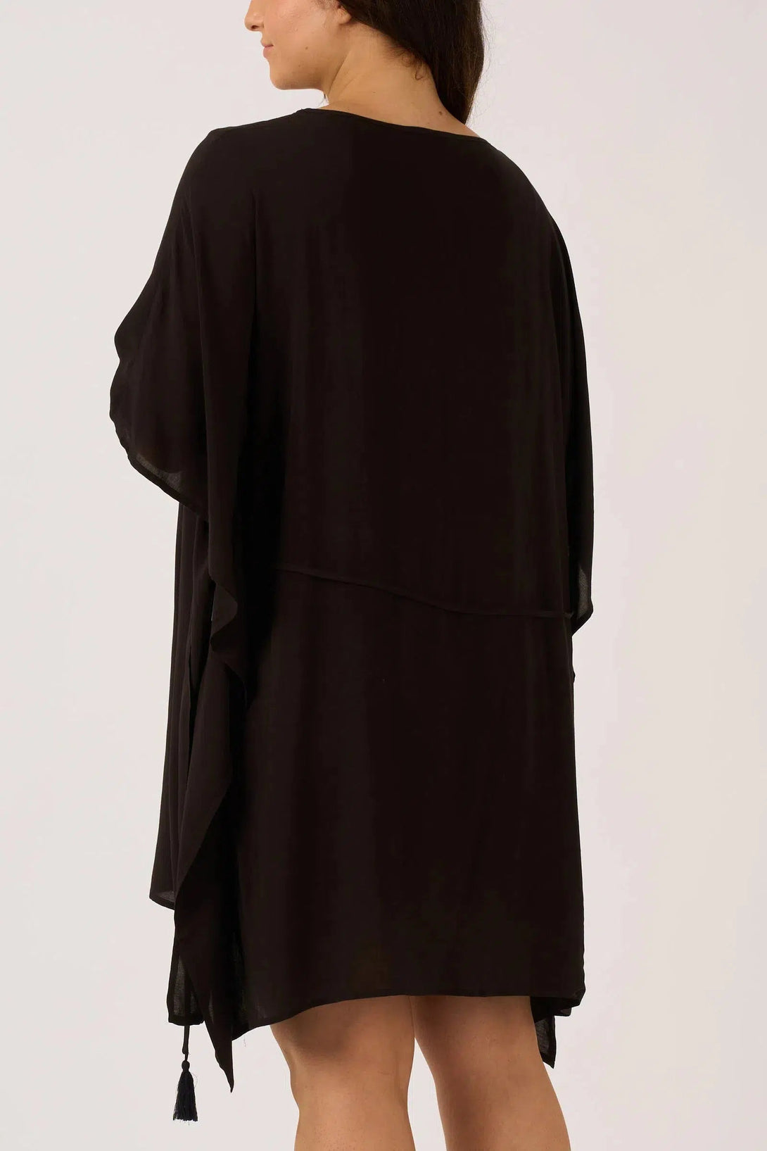 Sustainable Viscose Adjustable Tie Waist Kaftan - Black-Activewear-Exoticathletica