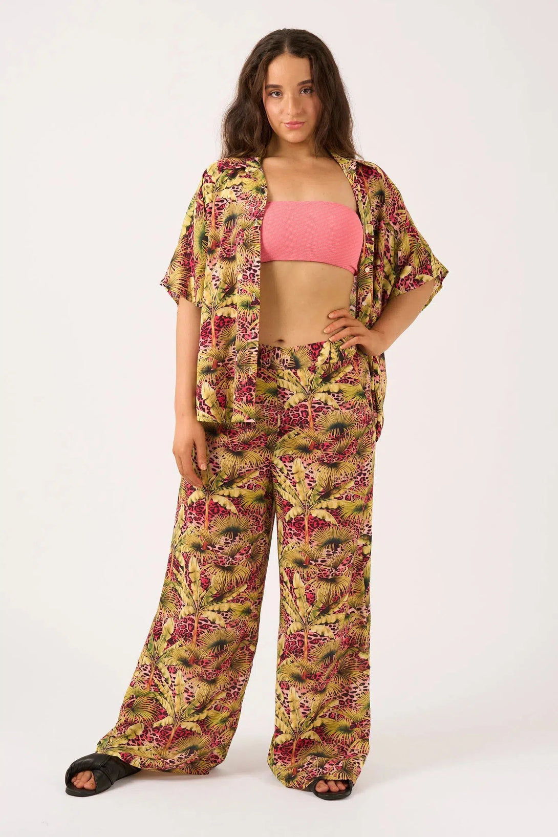 Sustainable Viscose Boxy Shirt - Pink Tropical Leopard-Activewear-Exoticathletica