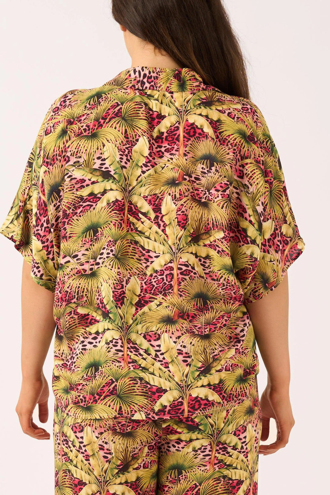 Sustainable Viscose Boxy Shirt - Pink Tropical Leopard-Activewear-Exoticathletica