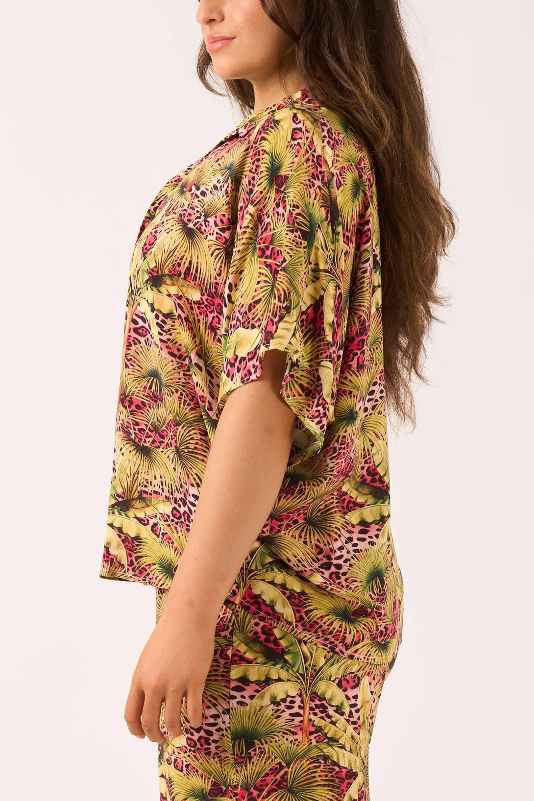 Sustainable Viscose Boxy Shirt - Pink Tropical Leopard-Activewear-Exoticathletica