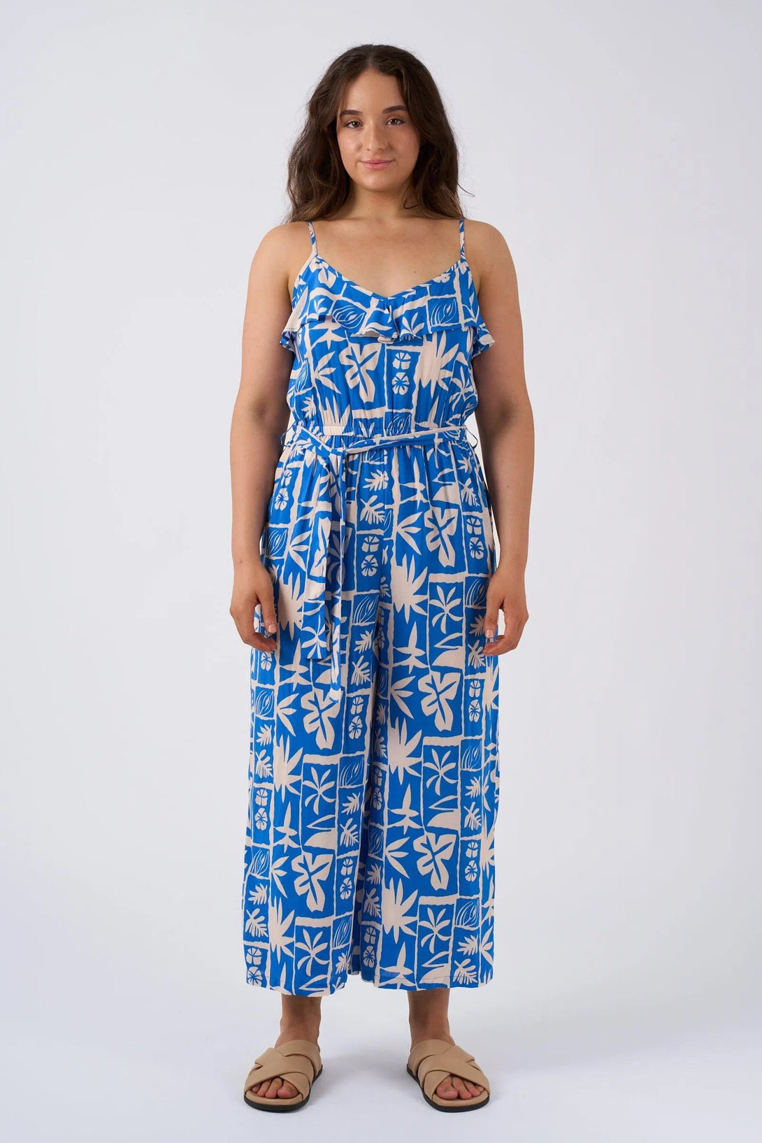 Sustainable Viscose Frill Jumpsuit - Blue Tiki-Activewear-Exoticathletica