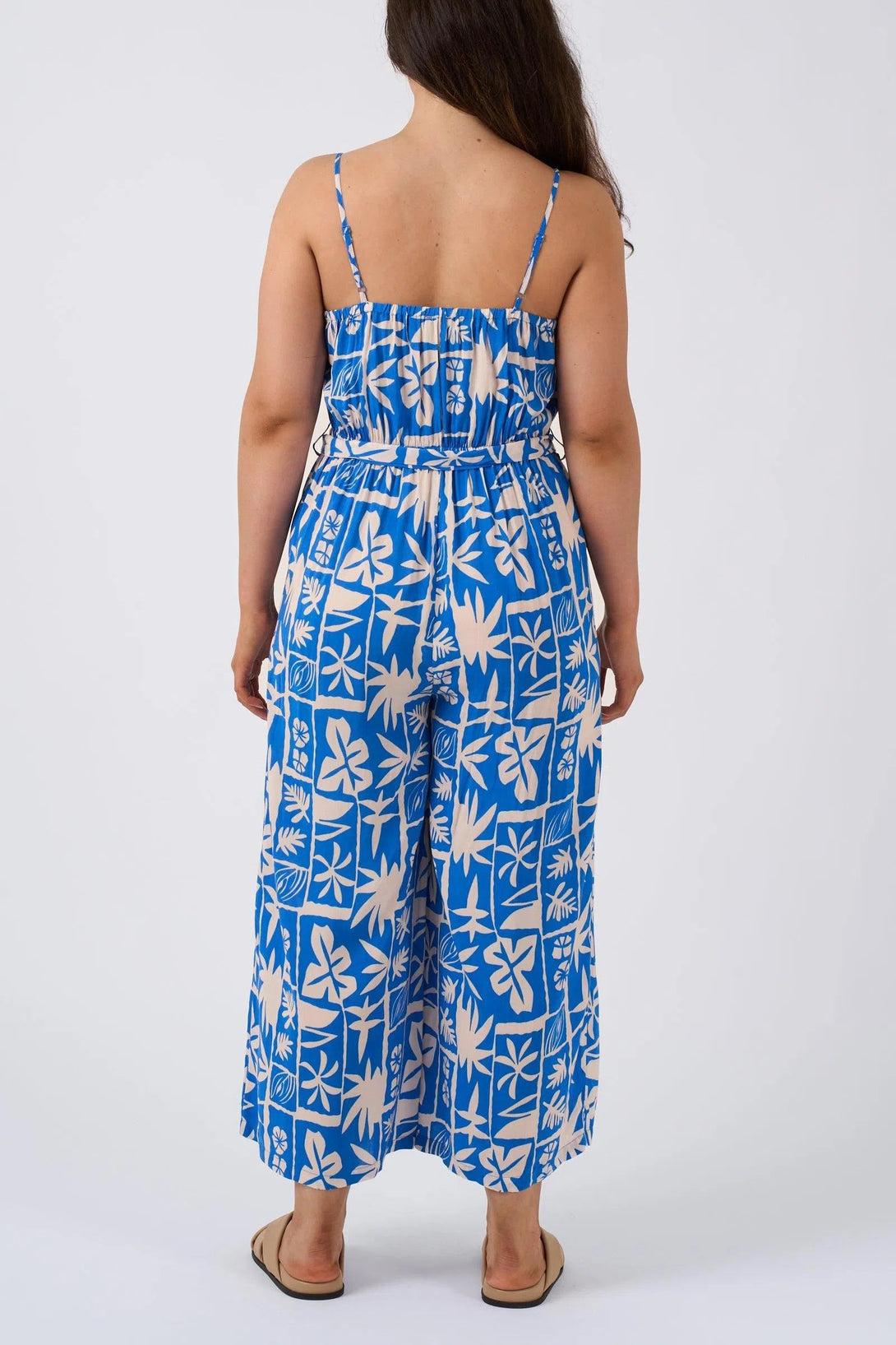 Sustainable Viscose Frill Jumpsuit - Blue Tiki-Activewear-Exoticathletica