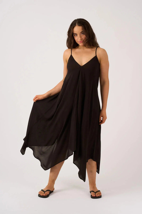 Sustainable Viscose Hanky Hem Dress - Black-Activewear-Exoticathletica