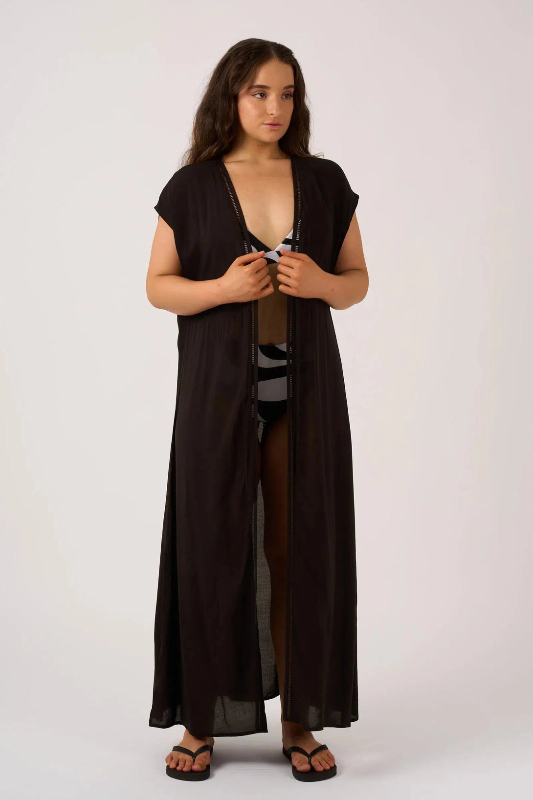 Sustainable Viscose Maxi Kimono - Black-Activewear-Exoticathletica