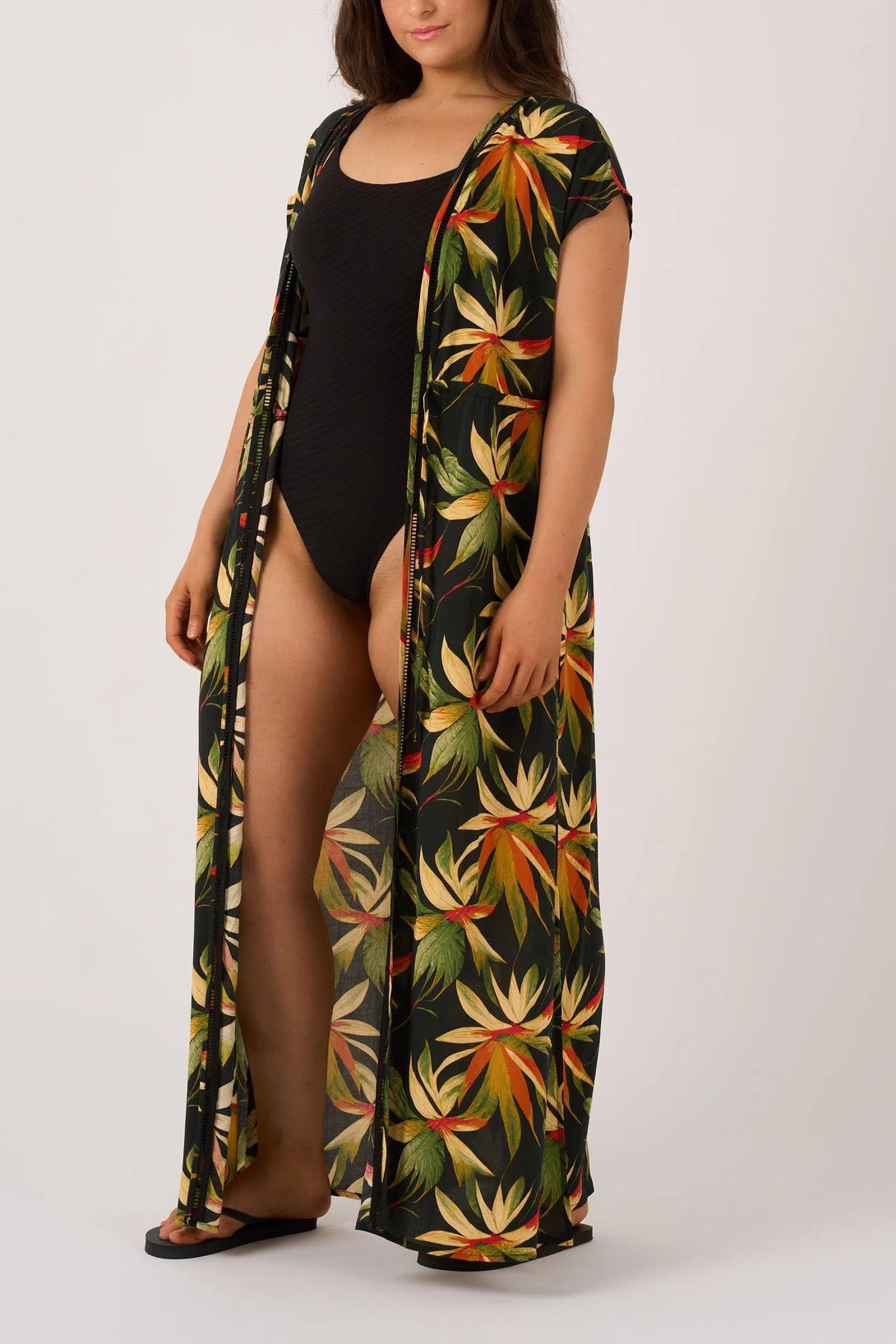 Sustainable Viscose Maxi Kimono - Black Tropico-Activewear-Exoticathletica