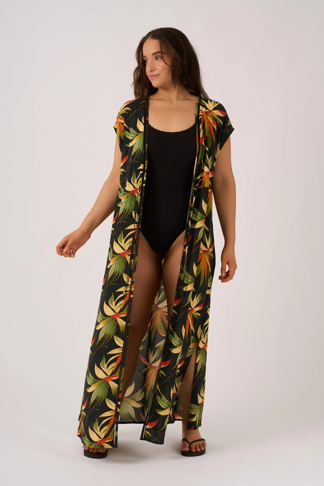 Sustainable Viscose Maxi Kimono - Black Tropico-Activewear-Exoticathletica