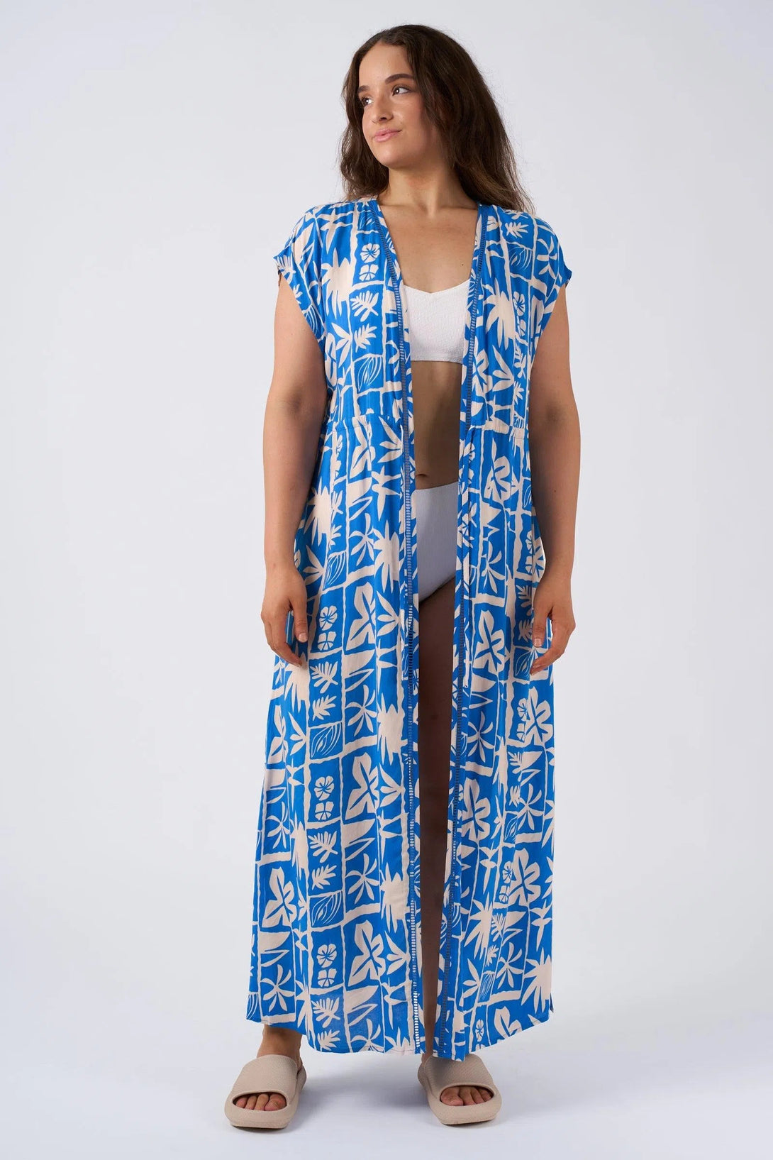 Sustainable Viscose Maxi Kimono - Blue Tiki-9358328371786-Activewear-Exoticathletica