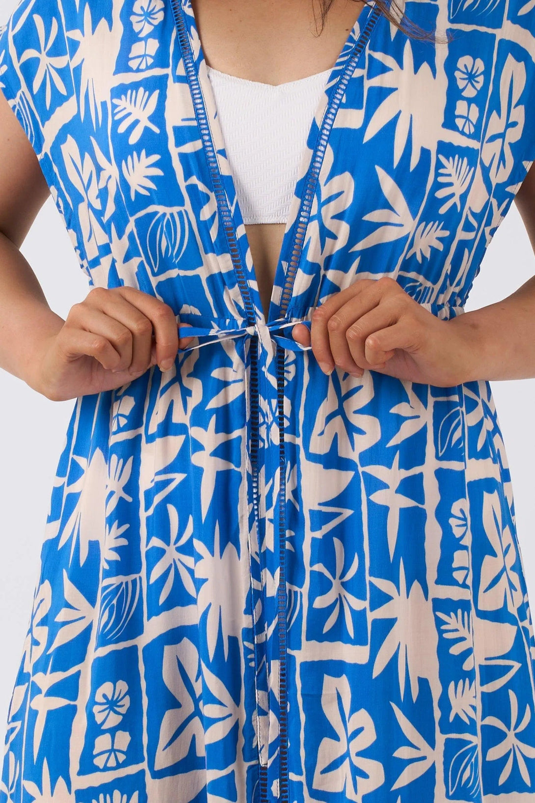 Sustainable Viscose Maxi Kimono - Blue Tiki-Activewear-Exoticathletica