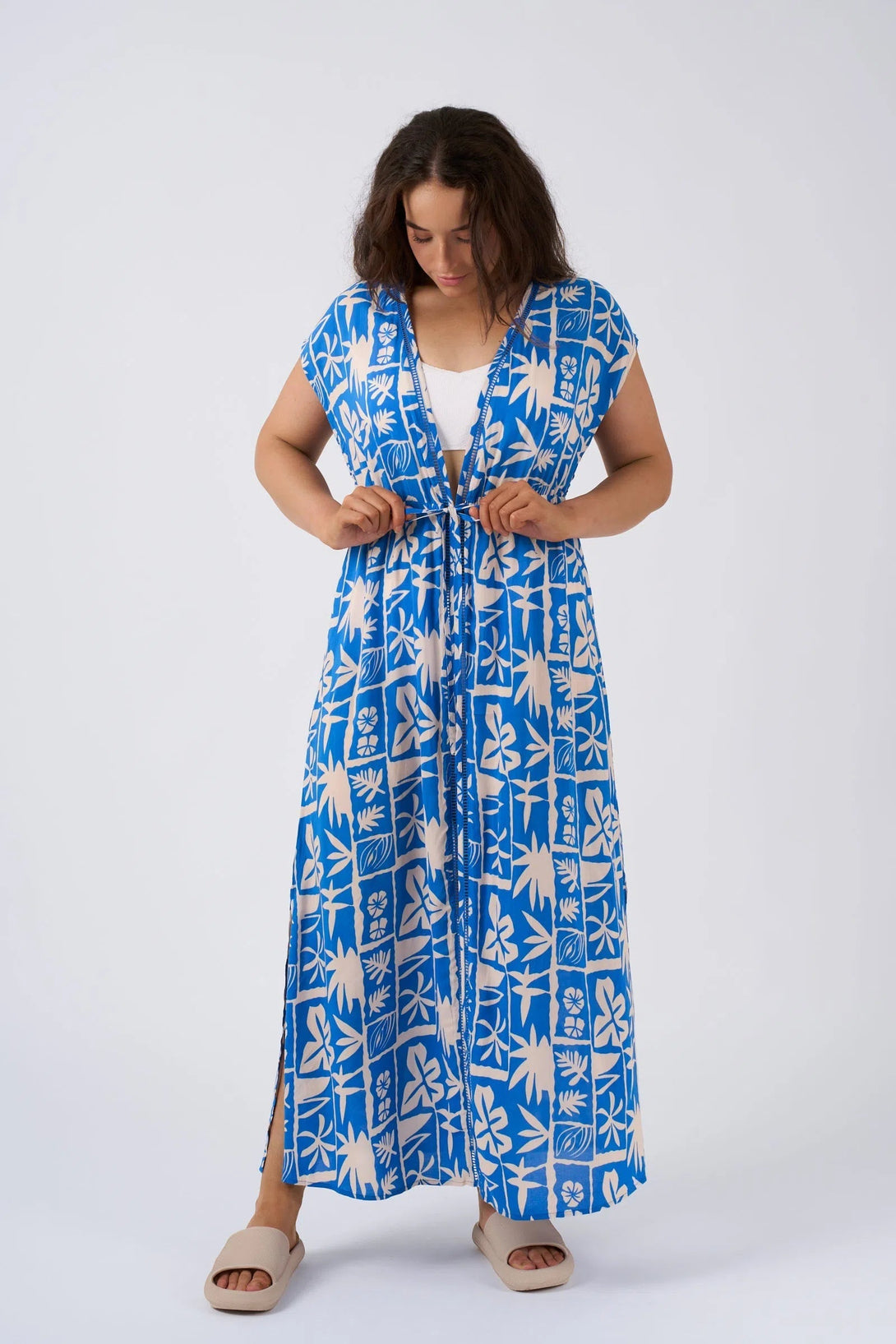 Sustainable Viscose Maxi Kimono - Blue Tiki-Activewear-Exoticathletica