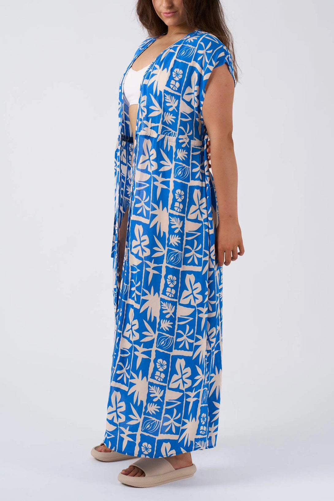 Sustainable Viscose Maxi Kimono - Blue Tiki-Activewear-Exoticathletica