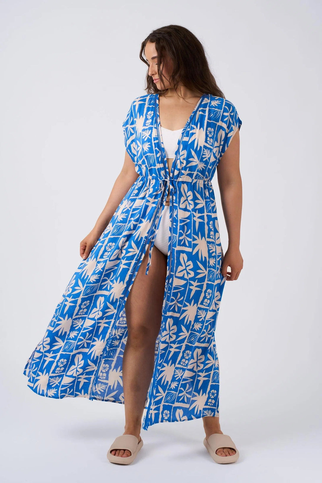 Sustainable Viscose Maxi Kimono - Blue Tiki-Activewear-Exoticathletica