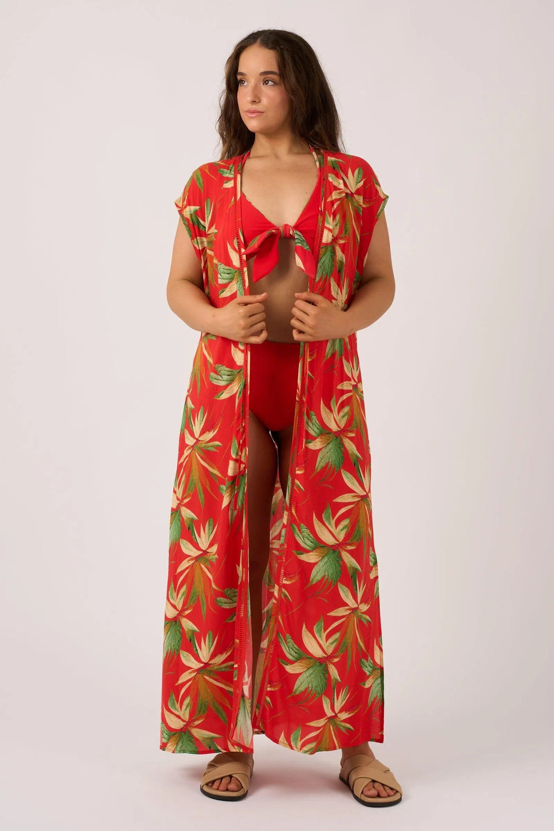 Sustainable Viscose Maxi Kimono - Flame Tropico-9358328371502-Activewear-Exoticathletica