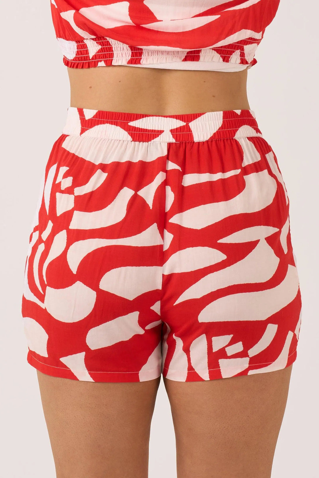 Sustainable Viscose Pull On Short - Red Geo Waves-Activewear-Exoticathletica