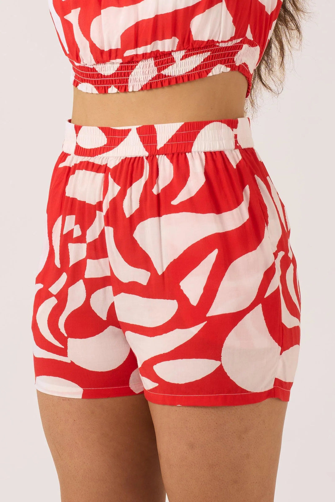 Sustainable Viscose Pull On Short - Red Geo Waves-Activewear-Exoticathletica