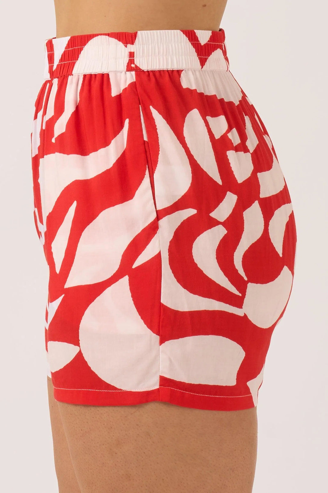 Sustainable Viscose Pull On Short - Red Geo Waves-Activewear-Exoticathletica