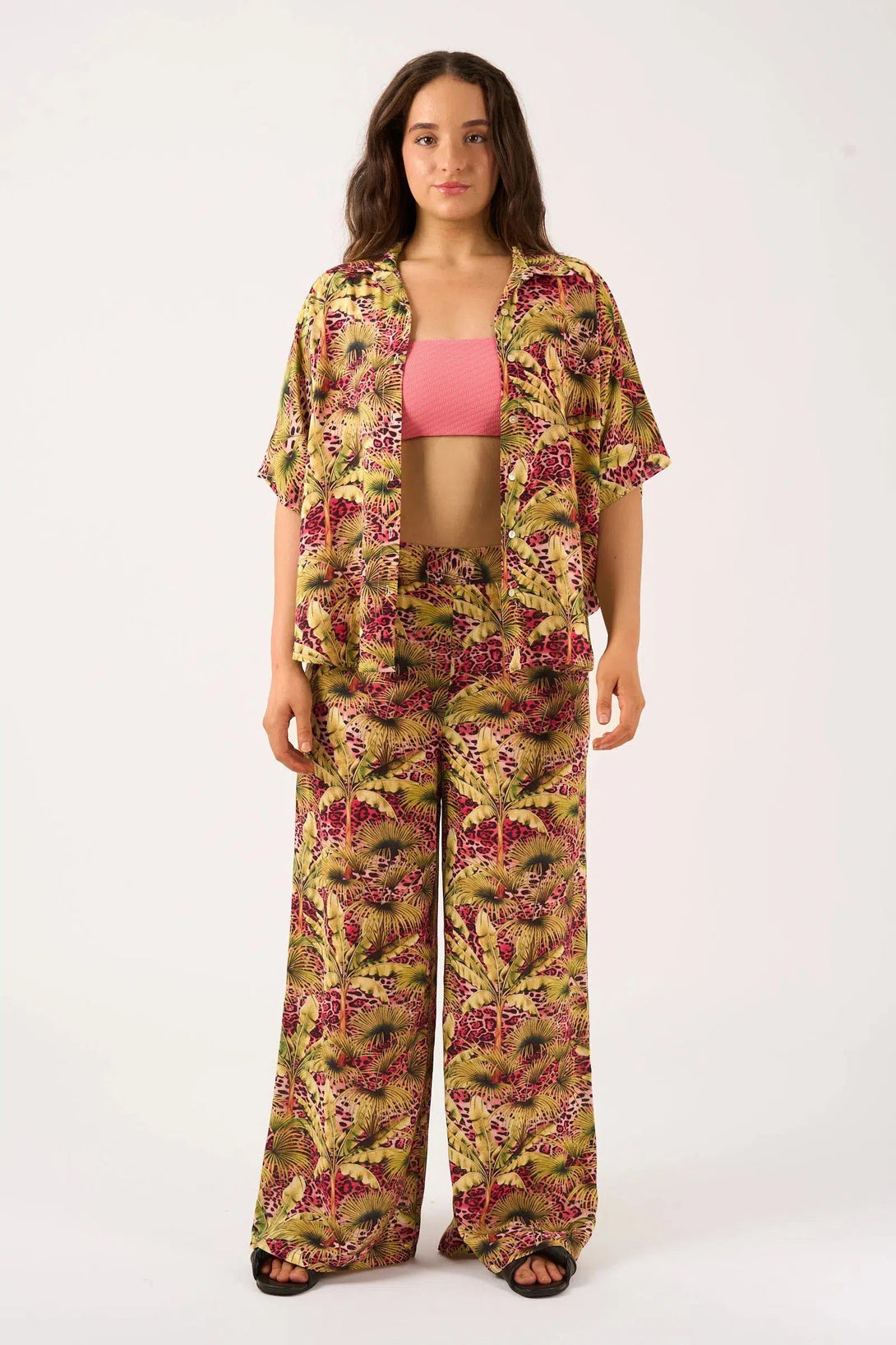 Sustainable Viscose Wide Leg Pant With Pockets - Pink Tropical Leopard-9358328374381-Activewear-Exoticathletica