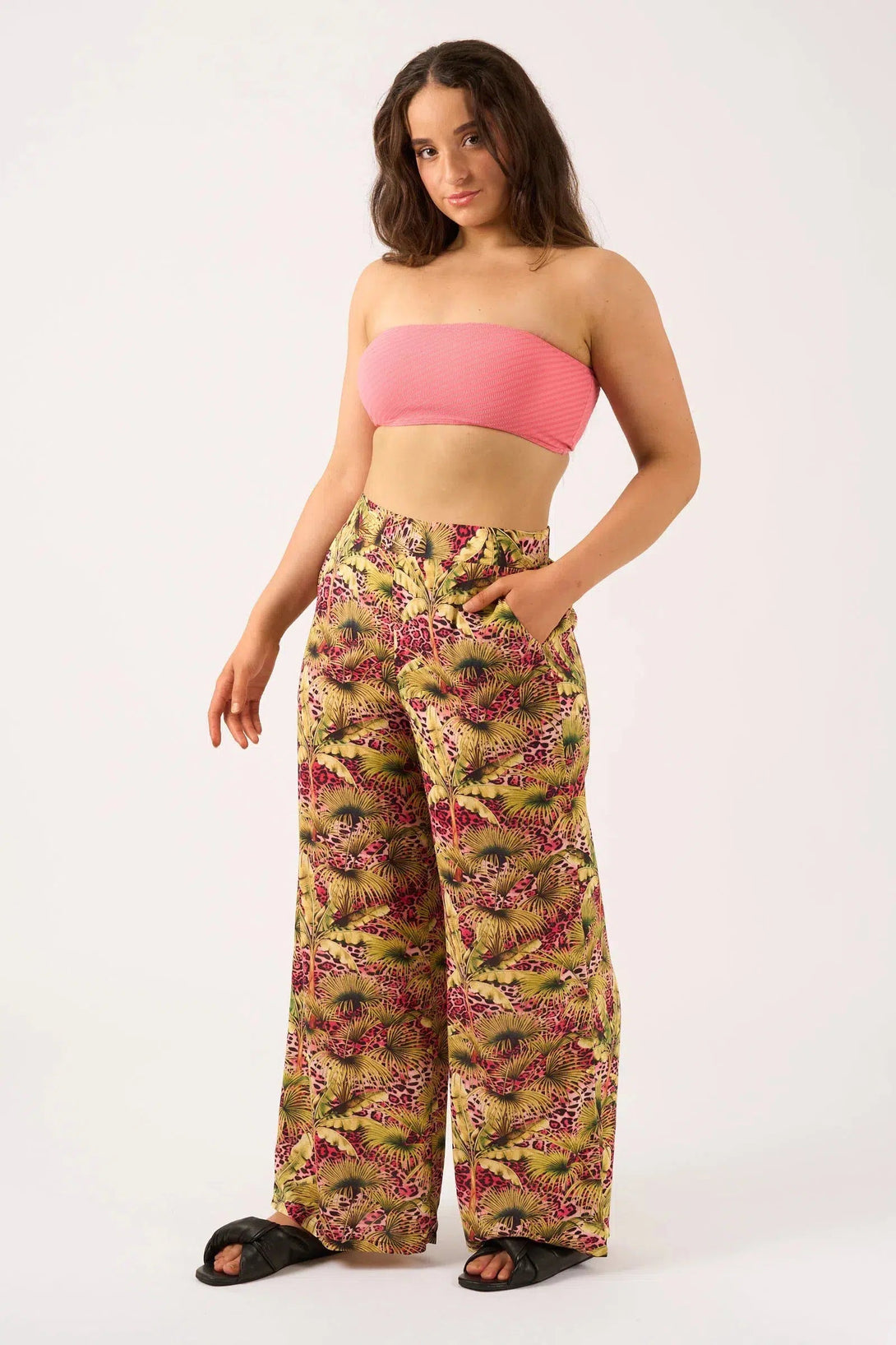 Sustainable Viscose Wide Leg Pant With Pockets - Pink Tropical Leopard-Activewear-Exoticathletica