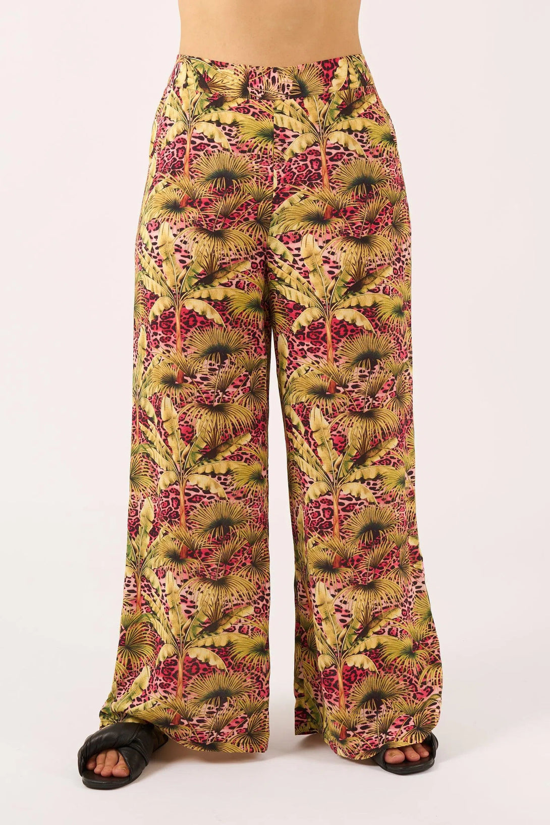 Sustainable Viscose Wide Leg Pant With Pockets - Pink Tropical Leopard-Activewear-Exoticathletica