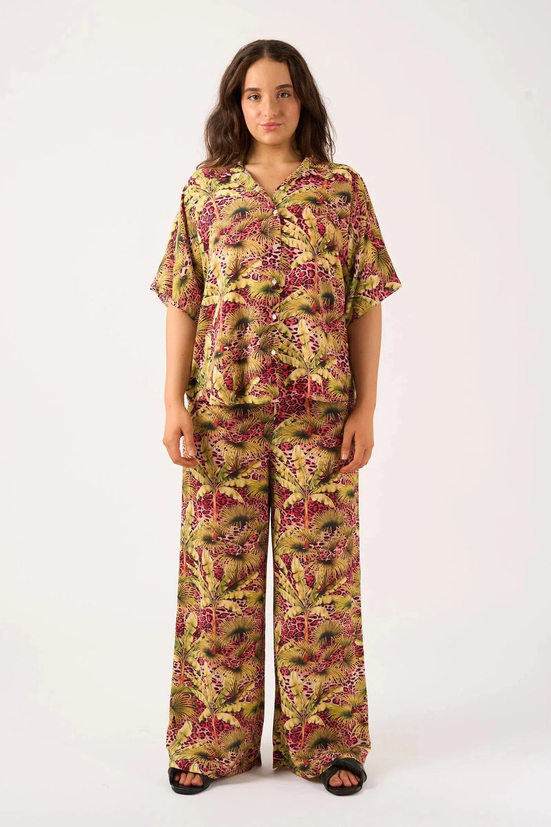 Sustainable Viscose Wide Leg Pant With Pockets - Pink Tropical Leopard-Activewear-Exoticathletica