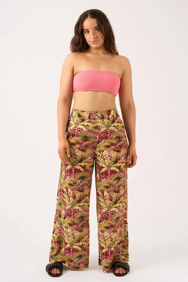 Sustainable Viscose Wide Leg Pant With Pockets - Pink Tropical Leopard-Activewear-Exoticathletica