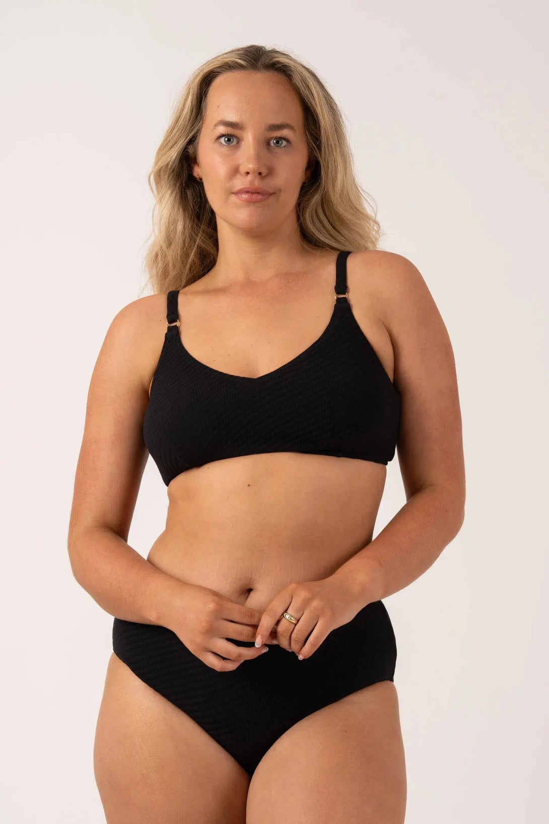 Textured Adjustable Bralette Bikini Top - Black-Activewear-Exoticathletica