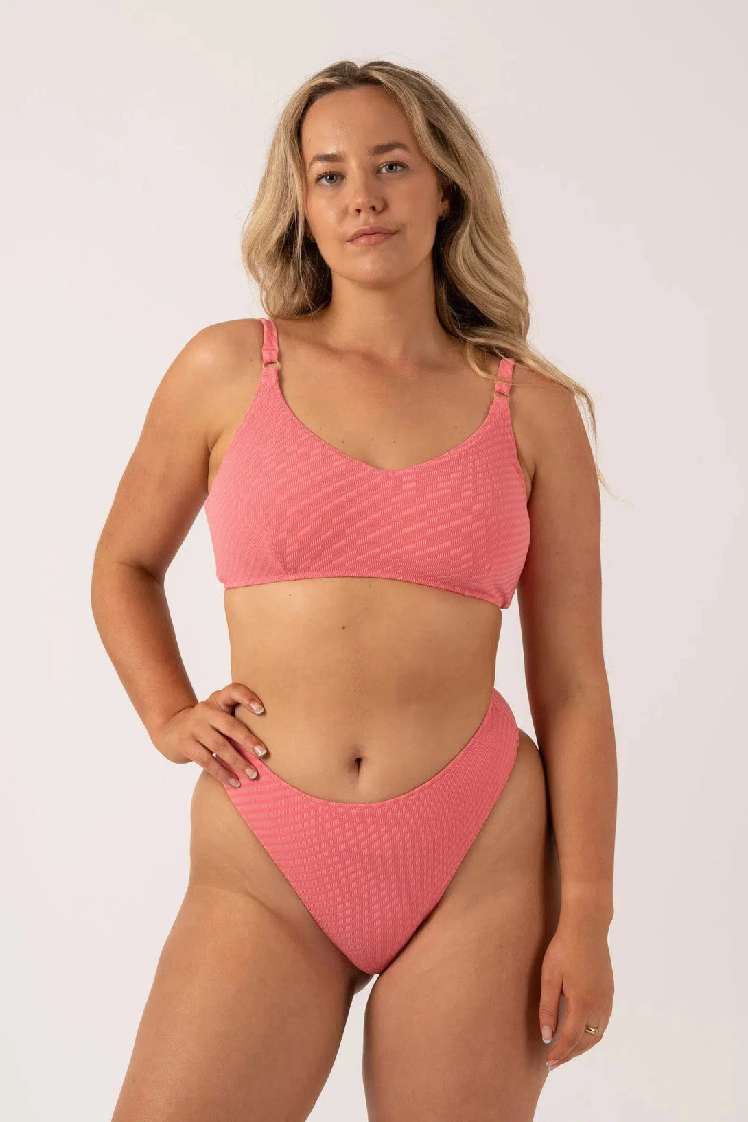 Textured Adjustable Bralette Bikini Top - Bubblegum Pink-Activewear-Exoticathletica