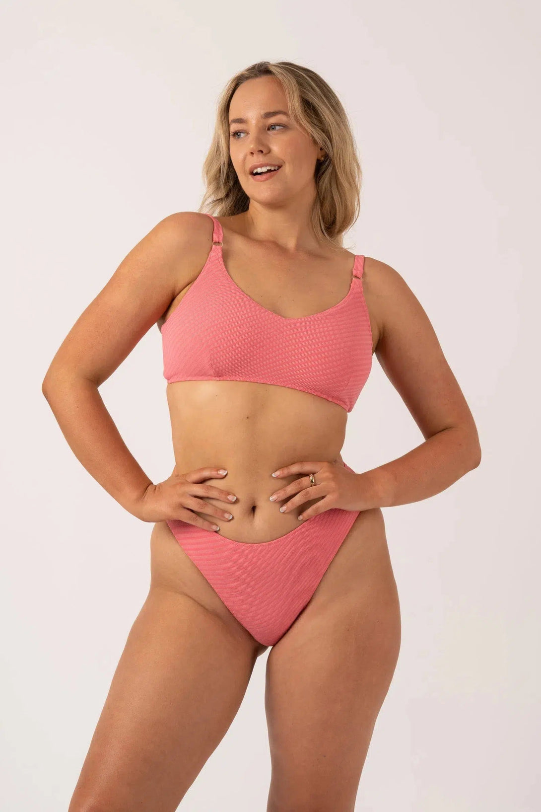 Textured Adjustable Bralette Bikini Top - Bubblegum Pink-Activewear-Exoticathletica