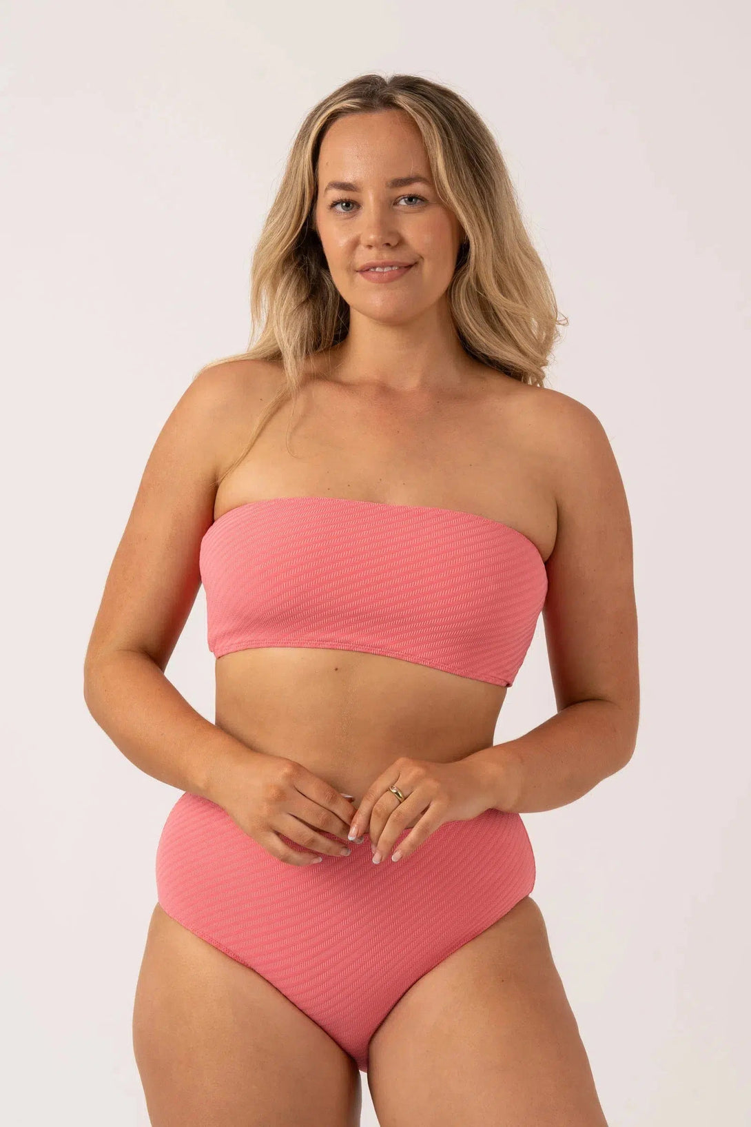 Textured Bandeau Bikini Top - Bubblegum Pink-Activewear-Exoticathletica